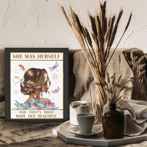 Posterizer 1 pcs-she was herself , thats what made her beautiful-Inspirational Women's Art-Motivational & Inspirational Art-Gift for Moms-Living R...